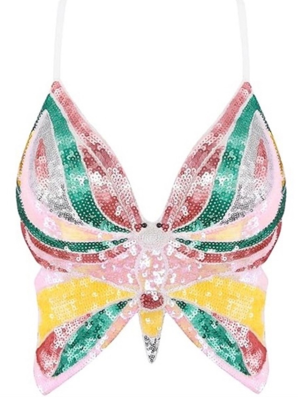 ONE SIZE Sequin Butterfly Bralette Top in Pink, Green & Yellow